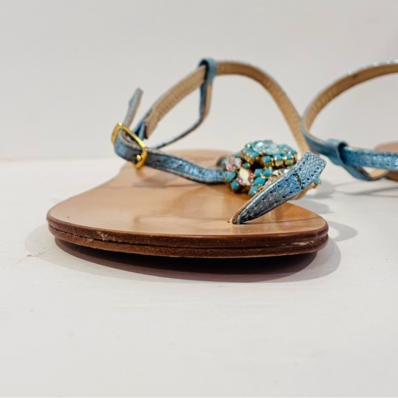 Emanuela Caruso Women’s EU 40 Blue Jeweled Bling Ankle T- Strap Leather Sandals - Picture 7 of 16